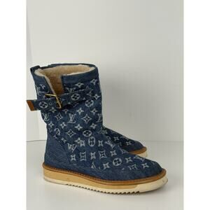 Louis Vuitton × NIGO LV Cozy Line Monogram Blue Denim Mouton Boots Men's US 8